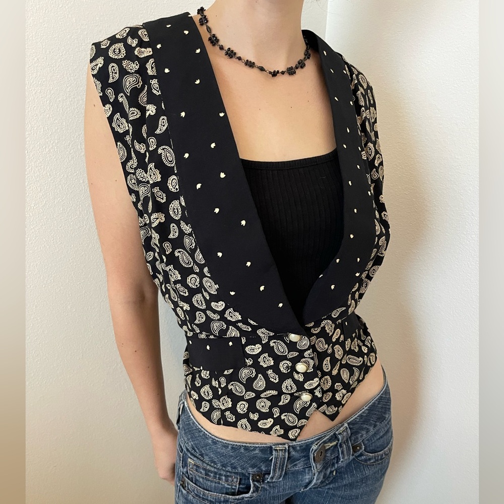 Black and White Vintage Vest with Tie Back